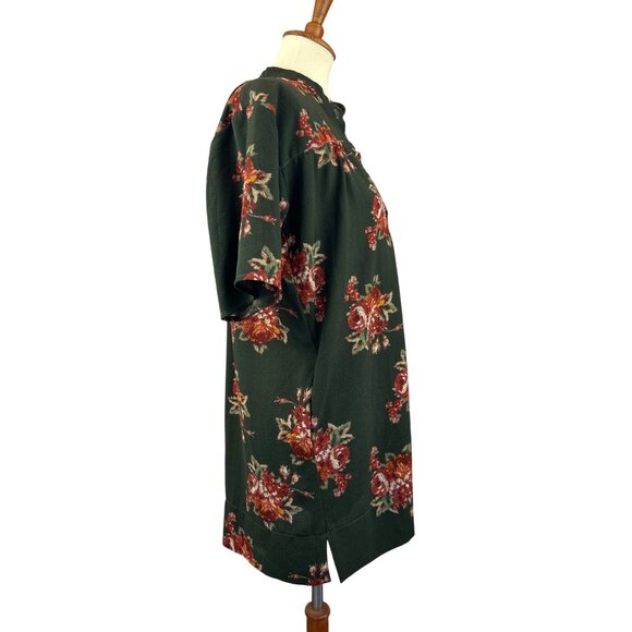 Button Up Tunic Dress  Womens Small Floral Olive Green Stillwater - Picture 4 of 11